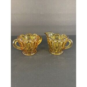 LE Smith Moon & Stars Amber Cream and Sugar Set Vintage